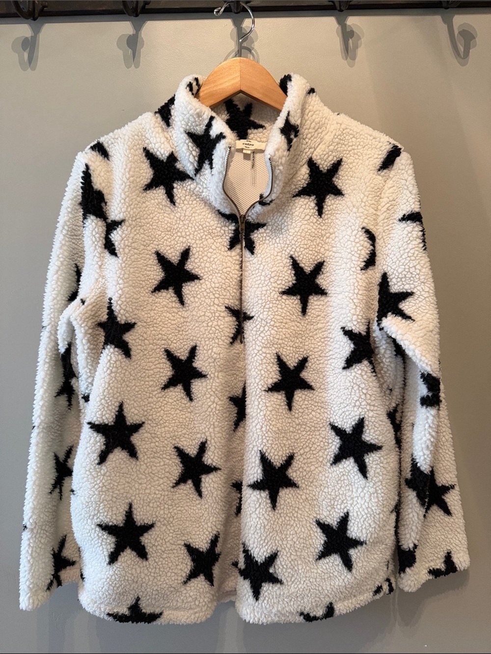 entro Black & White Star Sherpa Half-Zip Pullover Size Large